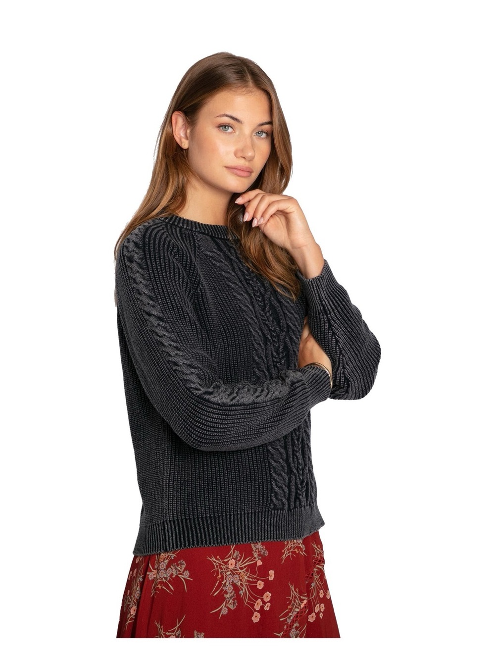 Hudson Jeans Charcoal Cable Crewneck Sweater